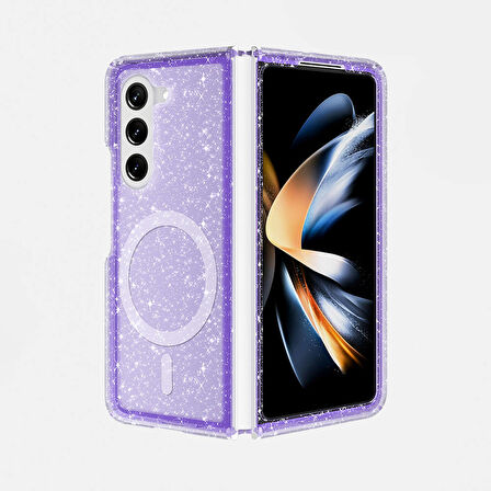 Galaxy Z Fold 6 Kılıf Magsafe Şarj Özellikli Parlayan Simli Saydam Renkli Zore Allstar Kapak-Mor