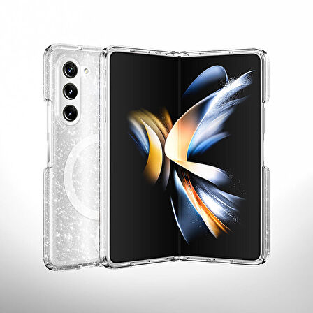 Galaxy Z Fold 6 Kılıf Magsafe Şarj Özellikli Parlayan Simli Saydam Renkli Zore Allstar Kapak-Mor