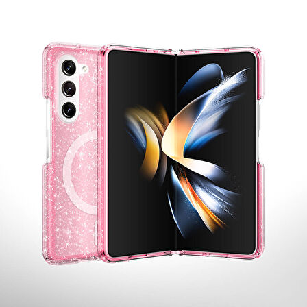 Galaxy Z Fold 6 Kılıf Magsafe Şarj Özellikli Parlayan Simli Saydam Renkli Zore Allstar Kapak-Mor