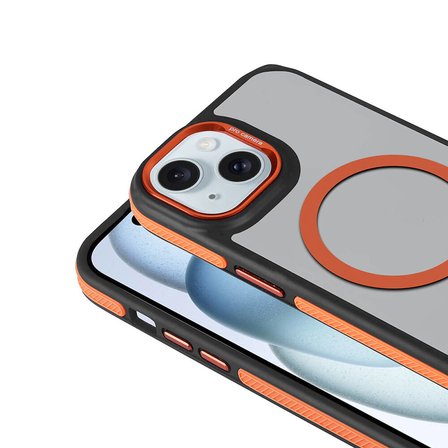 iPhone 15 Kılıf Magsafe Şarj Özellikli Mat Görünümlü Zore Solo Kapak-Turuncu