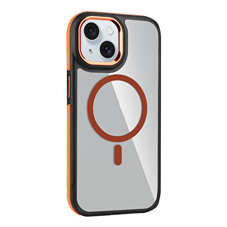 iPhone 15 Kılıf Magsafe Şarj Özellikli Mat Görünümlü Zore Solo Kapak-Turuncu