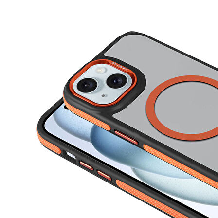 iPhone 15 Kılıf Magsafe Şarj Özellikli Mat Görünümlü Zore Solo Kapak-Turuncu
