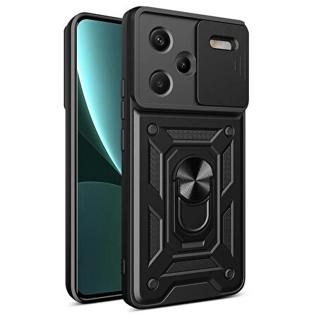 Xiaomi Redmi Note 13 Pro Plus 5G Kılıf Magnetik Standlı Kamera Korumalı Sürgülü Vega Kapak