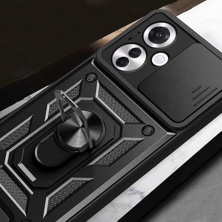Oppo Reno 11F 5G Kılıf Sürgülü Kamera Koruyucu Manyetik Standlı Tank Koruma Novatech