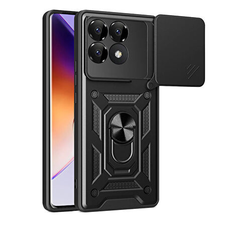 Xiaomi Poco F6 Pro Kılıf Magnetik Standlı Kamera Korumalı Sürgülü Vega Kapak
