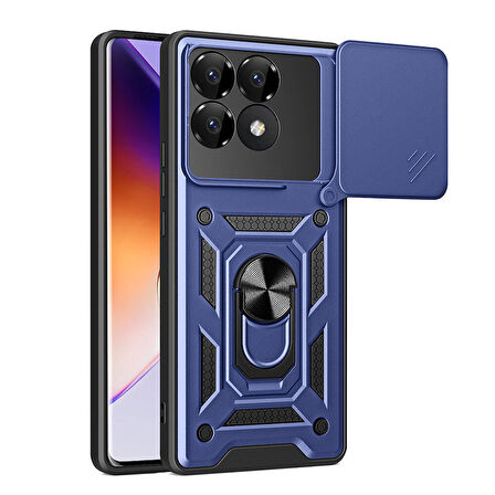 Xiaomi Poco F6 Pro Kılıf Magnetik Standlı Kamera Korumalı Sürgülü Vega Kapak