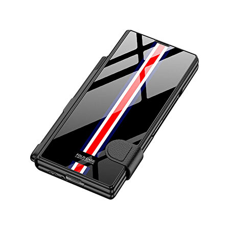 ​Galaxy Z Fold 6 Kılıf Kamera Korumalı Kartlıklı Kalem Bölmeli Zore Kıpta Çizgili Droga Kılıf-Yeşil 