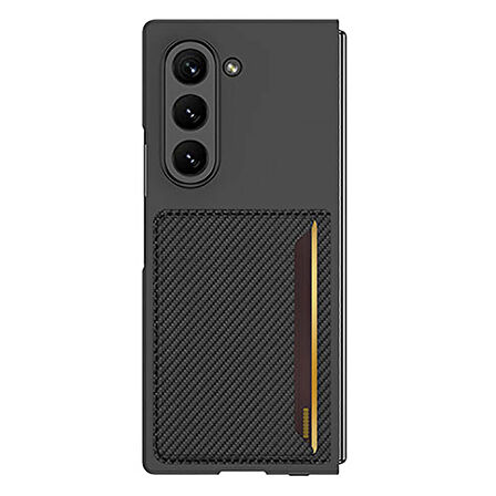 Galaxy Z Fold 6 Karbonfiber Arka Yüzey Zore Kartlıklı Z-Kart Kıpta Sert Kapak-Siyah