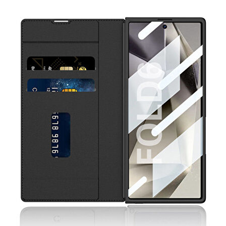 Galaxy Z Fold 6 Kılıf Kamera Korumalı Kadife Tasarımlı Ensueno Kıpta Kalemli Fest Kapak-Siyah