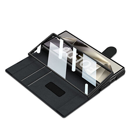 Galaxy Z Fold 6 Kılıf Kamera Korumalı Kadife Tasarımlı Zore Kıpta Kalemli Fest Kapak-Siyah