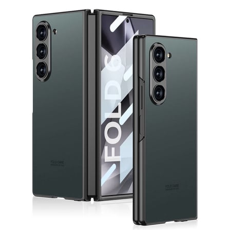 Galaxy Z Fold 6 Kılıf Titanyum Metal Tasarımlı MKST Kıpta Caz Kapak-Gri-Yeşil