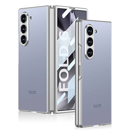 Galaxy Z Fold 6 Kılıf Titanyum Metal Tasarımlı Zore Kıpta Caz Kapak-Mavi