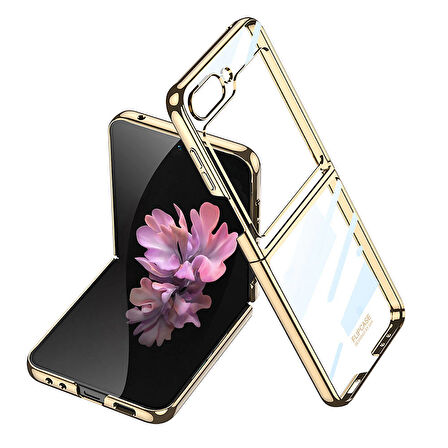 Galaxy Z Flip 6 Kılıf Zore Full Camlı Kıpta Kapak-Gold