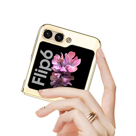 Galaxy Z Flip 6 Kılıf Zore Full Camlı Kıpta Kapak-Gold
