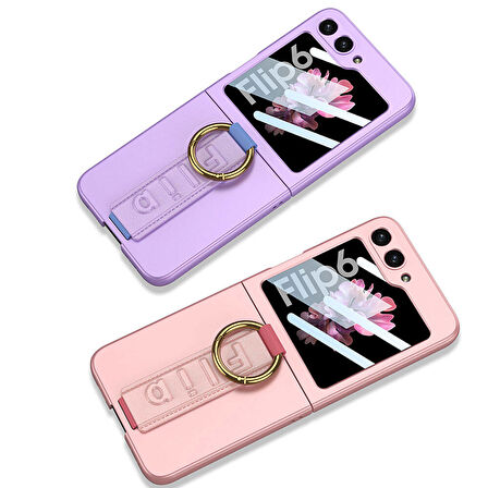 Galaxy Z Flip 6 Kılıf Kamera Korumalı Yüzüklü Zore Flip Ring Kıpta Kapak-Mor