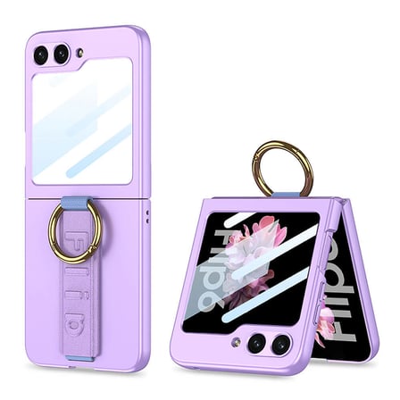 Galaxy Z Flip 6 Kılıf Kamera Korumalı Yüzüklü NRTK Flip Ring Kıpta Kapak-Mor