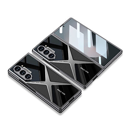 Galaxy Z Fold 6 Kılıf Ultra İnce Kamera Korumalı PC + Deri Arka Yüzey Zore X-Pro Kapak-Siyah