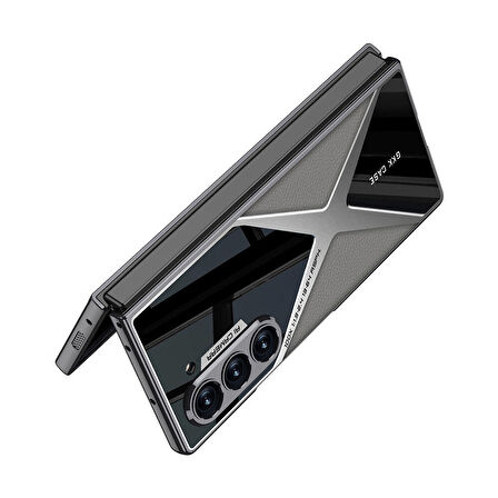 Galaxy Z Fold 6 Kılıf Ultra İnce Kamera Korumalı PC + Deri Arka Yüzey Zore X-Pro Kapak-Siyah