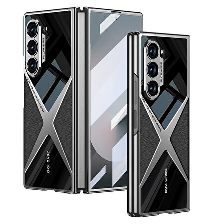 Galaxy Z Fold 6 Kılıf Ultra İnce Kamera Korumalı PC + Deri Arka Yüzey Zore X-Pro Kapak-Siyah