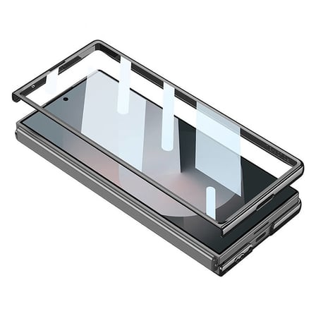 Galaxy Z Fold 6 Kılıf Ultra İnce Kamera Korumalı PC + Deri Arka Yüzey NRTK X-Pro Kapak-Siyah