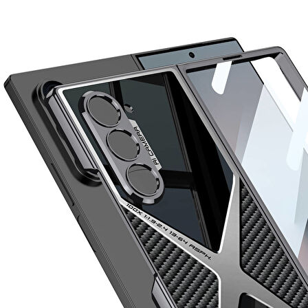 Galaxy Z Fold 6 Kılıf Ultra İnce Kamera Korumalı PC + Karbon Arka Yüzey Zore X-Pro Kapak-Siyah