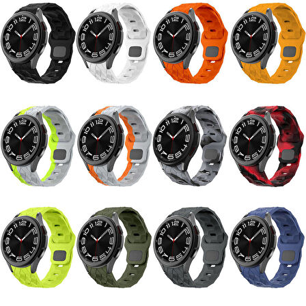 Galaxy Watch 6 44mm Zore KRD-116 20mm Futbol Desenli Spor Tasarımlı Silikon Kordon-Siyah