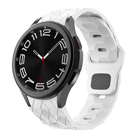 Galaxy Waych 5 44mm Zore KRD-116 20mm Futbol Desenli Spor Tasarımlı Silikon Kordon-Beyaz