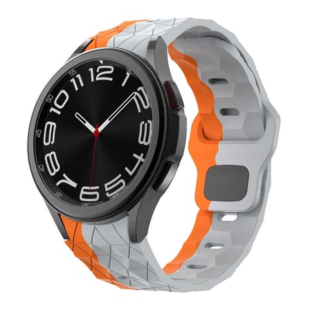 Galaxy Watch 6 44mm Zore KRD-116 20mm Futbol Desenli Spor Tasarımlı Silikon Kordon-Gri-Turuncu