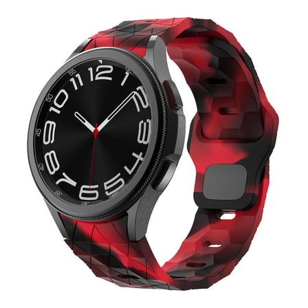 Galaxy Waych 5 44mm Zore KRD-116 20mm Futbol Desenli Spor Tasarımlı Silikon Kordon-Siyah-Kırmızı