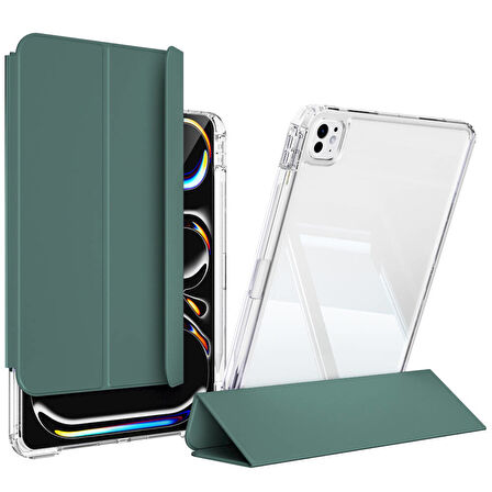 ​​​iPad Pro 11 2024 Kılıf Magnetik Ayrılabilen Airbagli ​EFFX Sliding Tablet Kılıfı - Koyu Yeşil