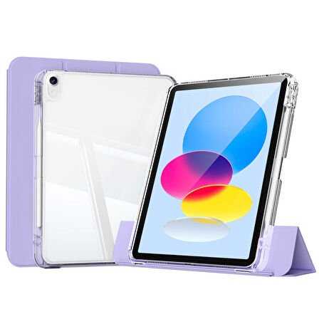 iPad 10.9 2022 (10.Nesil) Kılıf Magnetik Ayrılabilen Airbagli ​EFFX Sliding Tablet Kılıfı - Lavende