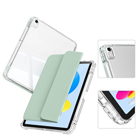 iPad 11.Nesil 2025 Kılıf Magnetik Ayrılabilen Airbagli ​FRMS Sliding Tablet Kılıfı - Koyu Yeşil