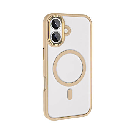 Apple iPhone 16 Plus Kılıf Wireless Şarj Özellikli Zore Krom Magsafe Silikon Kapak-Gold