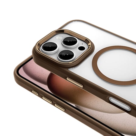 iPhone 16 Pro Max Kılıf Wireless Şarj Özellikli MKST Krom Magsafe Silikon Kapak-Gold