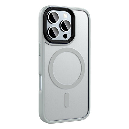 Apple iPhone 16 Pro Max Kılıf Mat Arka Yüzey Wireless Şarj Özellikli Zore Flet Magsafe Kapak-Mavi