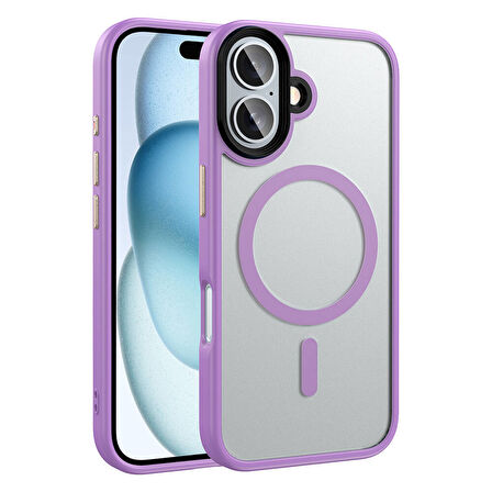 Apple iPhone 16 Plus Kılıf Mat Arka Yüzey Wireless Şarj Özellikli Zore Flet Magsafe Kapak-Pembe