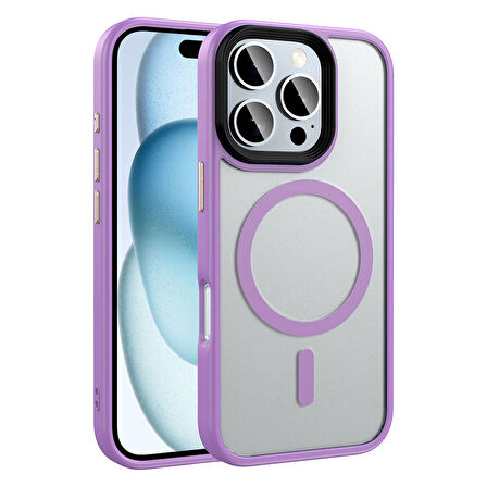 Apple iPhone 16 Pro Max Kılıf Mat Arka Yüzey Wireless Şarj Özellikli Zore Flet Magsafe Kapak-Pembe