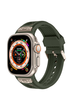 Apple Watch Ultra 49mm KRD-117 Hava Alabilen Delikli Metal Süslemeli Desenli Silikon Kordon