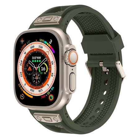 Watch Ultra 49mm MKST KRD-117 Hava Alabilen Delikli Metal Süslemeli Desenli Silikon Kordon-Tit