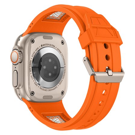 Watch Ultra 49mm MKST KRD-117 Hava Alabilen Delikli Metal Süslemeli Desenli Silikon Kordon-Tit