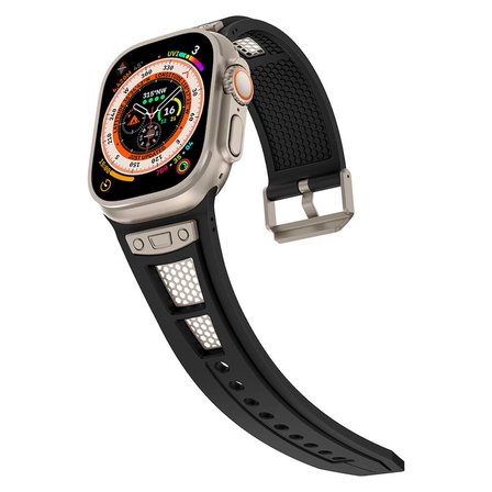 Watch Ultra 49mm MKST KRD-117 Hava Alabilen Delikli Metal Süslemeli Desenli Silikon Kordon-Tit