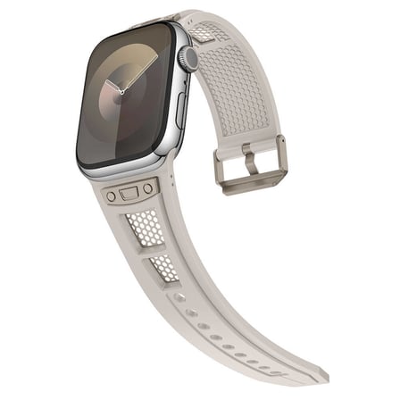 Apple Watch 42mm NRTK KRD-117 Hava Alabilen Delikli Metal Süslemeli Desenli Silikon Kordon-Titanyum-