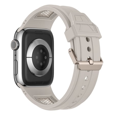 Apple Watch 7 45mm NRTK KRD-117 Hava Alabilen Delikli Metal Süslemeli Desenli Silikon Kordon-Titanyu