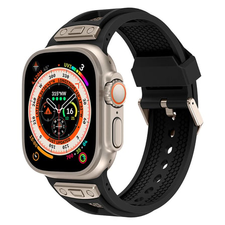 Apple Watch Ultra 49mm NRTK KRD-117 Hava Alabilen Delikli Metal Süslemeli Desenli Silikon Kordon-Tit