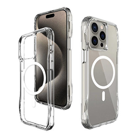 iPhone 15 Pro Kapak Magsafe Şarj Özellikli AirBagli Şeffaf Zore İncek Kapak-Şeffaf