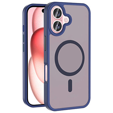 Vendas iPhone 16 Plus Kılıf Magsafe Şarj Özellikli Mat Arka Yüzey Zore Sio Kapak-Lacivert