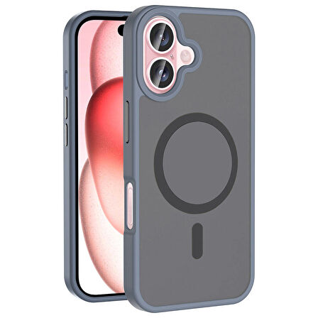 iPhone 16 Plus Kılıf Magsafe Şarj Özellikli Mat Arka Yüzey Zore Sio Kapak-Gri