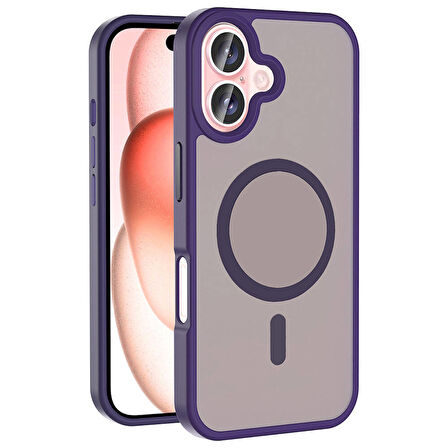 Vendas iPhone 16 Plus Kılıf Magsafe Şarj Özellikli Mat Arka Yüzey Zore Sio Kapak-Derin Mor