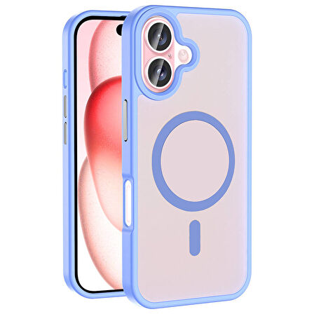 Vendas iPhone 16 Plus Kılıf Magsafe Şarj Özellikli Mat Arka Yüzey Zore Sio Kapak-Lila