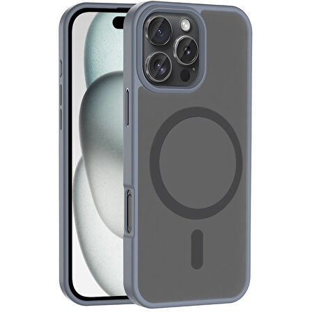 Vendas iPhone 16 Pro Max Kılıf Magsafe Şarj Özellikli Mat Arka Yüzey Zore Sio Kapak-Gri